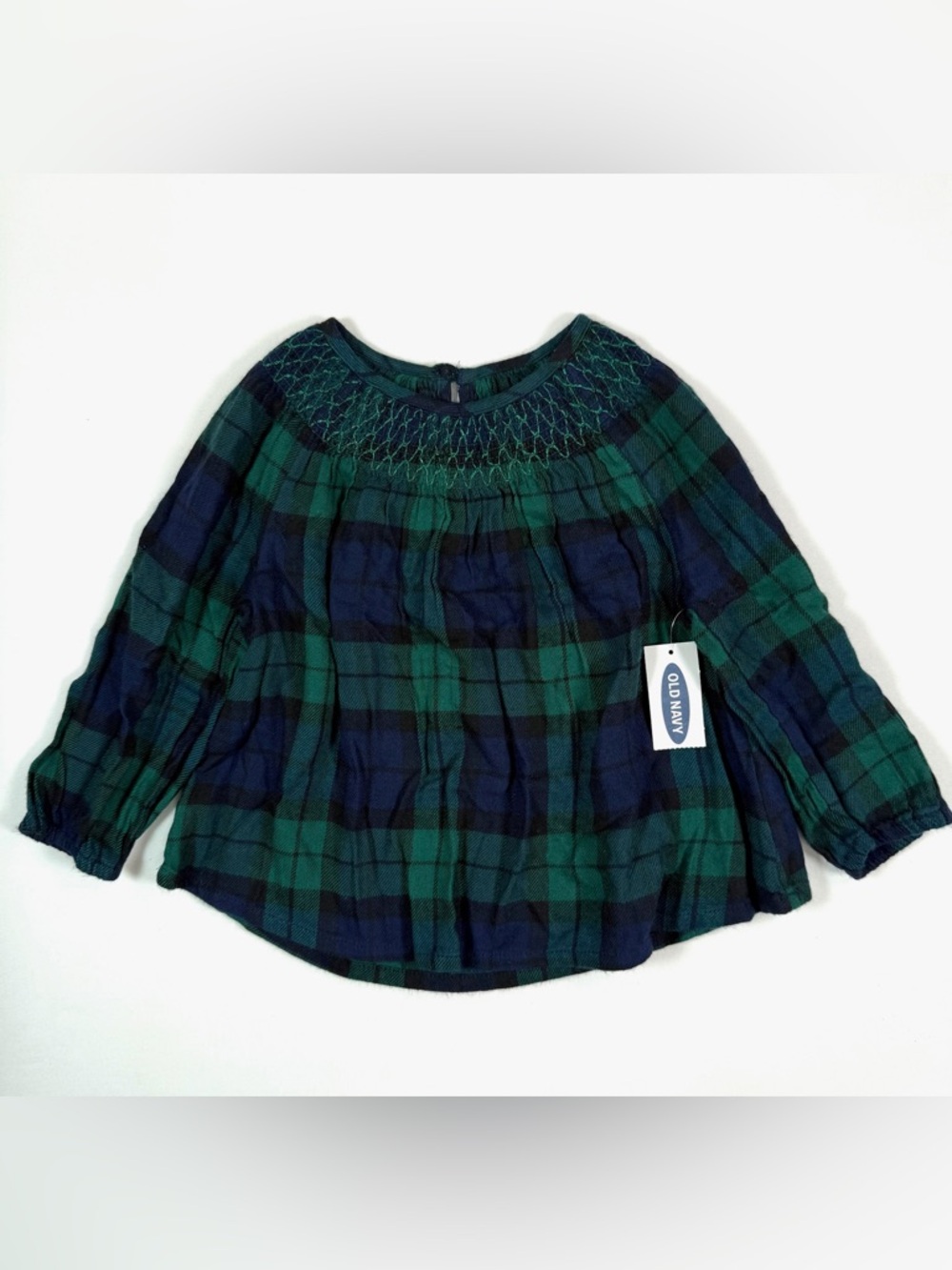 NWT OLD NAVY Green Tartan Plaid Flannel Peasant Blouse Holiday Cottagecore 2T